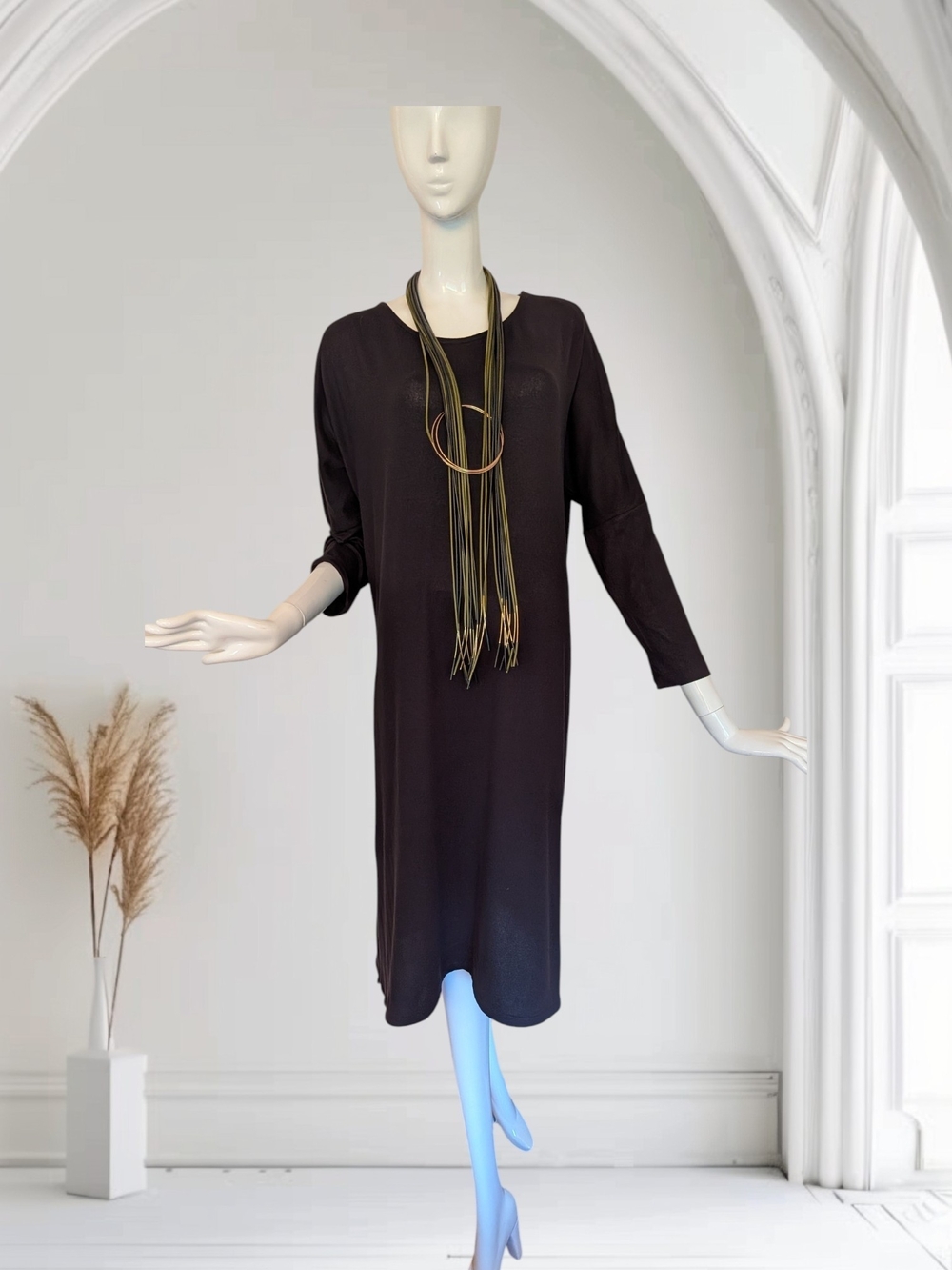 Natori Black Midi Dress L